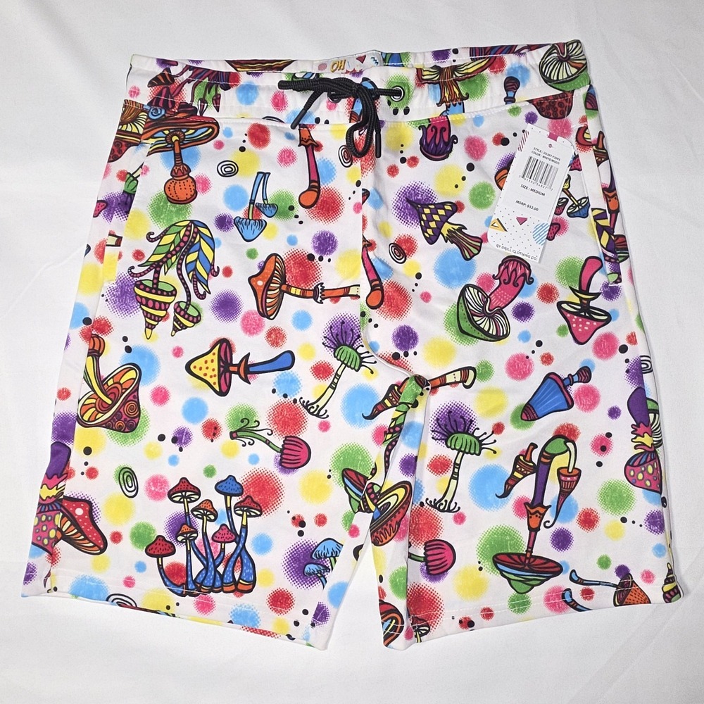 Men's Trippy Mushroom Shorts OH SNAP By Drill Clothing Mens Med Psychedelic NWT